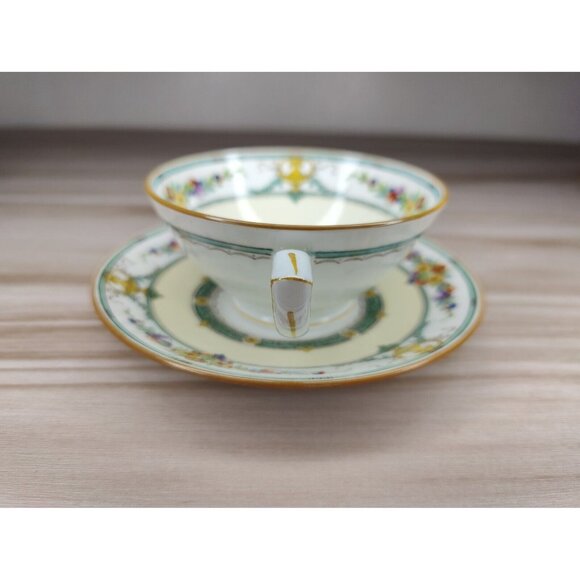 Mintons Helena Dark Green Footed Cup And Saucer England Bone China - Picture 3 of 12